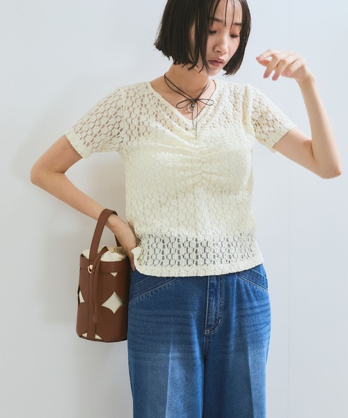 VIS(ビス)の「【WEB/一部店舗限定】胸ギャザーレースプルオーバー(Tシャツ/カットソー・レディース・ブラック/キナリ・FREE)」の16枚目の写真
