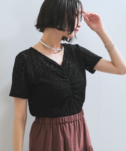 VIS(ビス)の「【WEB/一部店舗限定】胸ギャザーレースプルオーバー(Tシャツ/カットソー・レディース・ブラック/キナリ・FREE)」の14枚目の写真