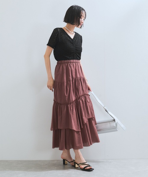 VIS(ビス)の「【WEB/一部店舗限定】胸ギャザーレースプルオーバー(Tシャツ/カットソー・レディース・ブラック/キナリ・FREE)」の13枚目の写真