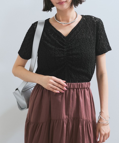 VIS(ビス)の「【WEB/一部店舗限定】胸ギャザーレースプルオーバー(Tシャツ/カットソー・レディース・ブラック/キナリ・FREE)」の12枚目の写真