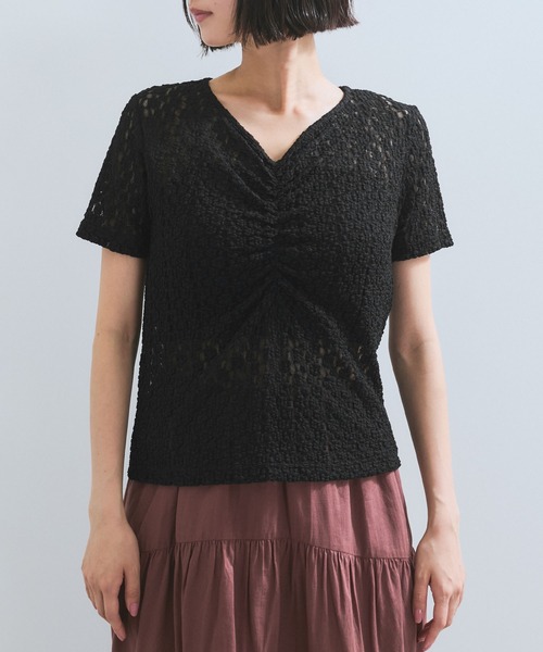 VIS(ビス)の「【WEB/一部店舗限定】胸ギャザーレースプルオーバー(Tシャツ/カットソー・レディース・ブラック/キナリ・FREE)」の10枚目の写真