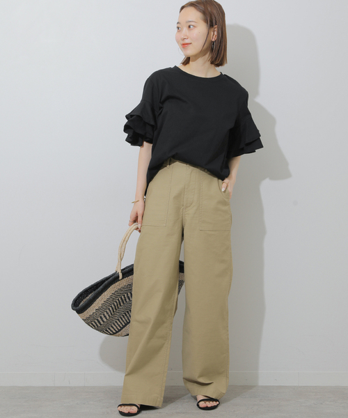 JOURNAL STANDARD relume(ジャーナルスタンダード レリューム)の「《WEB限定追加》天竺フリルTEE(Tシャツ/カットソー・レディース・ホワイト/ブラック・FREE)」の3枚目の写真