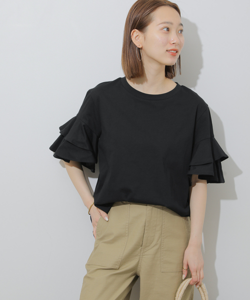 JOURNAL STANDARD relume(ジャーナルスタンダード レリューム)の「《WEB限定追加》天竺フリルTEE(Tシャツ/カットソー・レディース・ホワイト/ブラック・FREE)」の7枚目の写真