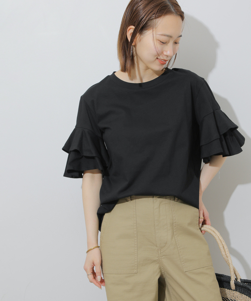 JOURNAL STANDARD relume(ジャーナルスタンダード レリューム)の「《WEB限定追加》天竺フリルTEE(Tシャツ/カットソー・レディース・ホワイト/ブラック・FREE)」の8枚目の写真