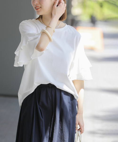 JOURNAL STANDARD relume(ジャーナルスタンダード レリューム)の「《WEB限定追加》天竺フリルTEE(Tシャツ/カットソー・レディース・ホワイト/ブラック・FREE)」の15枚目の写真