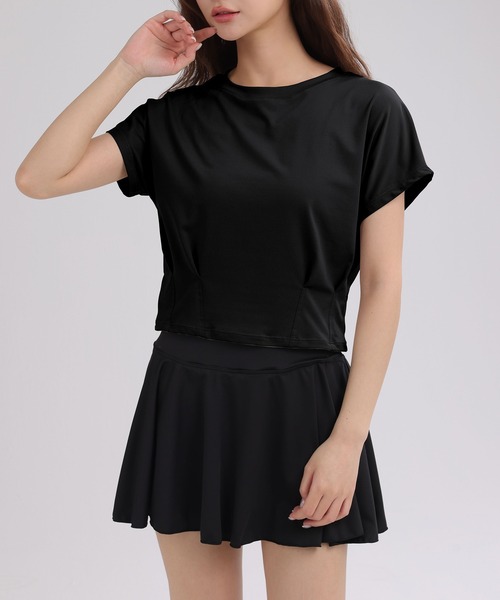 セール】レディース 半袖ヨガウェアスポーツトップス+パンツ一体型