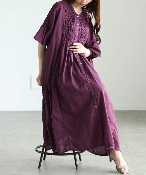 Sawa a la mode(サワアラモード)の「フレアスリーブコットンシャツワンピース(ワンピース・レディース・ベージュ/パープル/ブラック・FREE)」の3枚目の写真