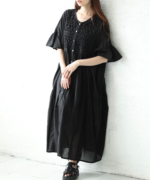Sawa a la mode(サワアラモード)の「フレアスリーブコットンシャツワンピース(ワンピース・レディース・ベージュ/パープル/ブラック・FREE)」の2枚目の写真