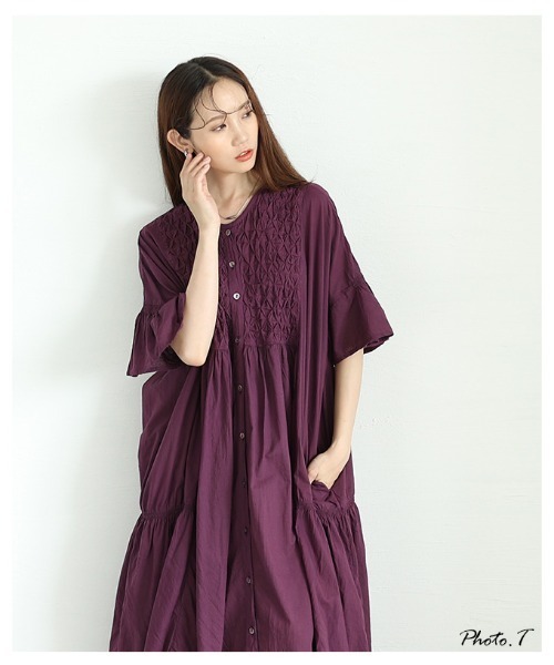 Sawa a la mode(サワアラモード)の「フレアスリーブコットンシャツワンピース(ワンピース・レディース・ベージュ/パープル/ブラック・FREE)」の8枚目の写真