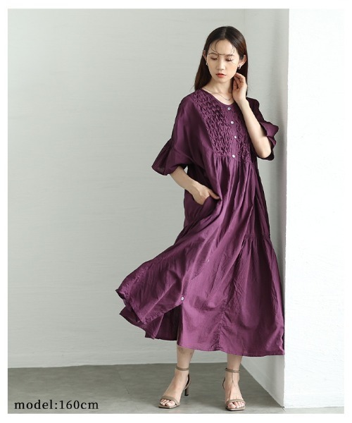 Sawa a la mode(サワアラモード)の「フレアスリーブコットンシャツワンピース(ワンピース・レディース・ベージュ/パープル/ブラック・FREE)」の7枚目の写真