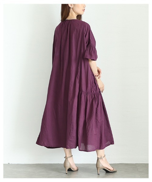 Sawa a la mode(サワアラモード)の「フレアスリーブコットンシャツワンピース(ワンピース・レディース・ベージュ/パープル/ブラック・FREE)」の6枚目の写真