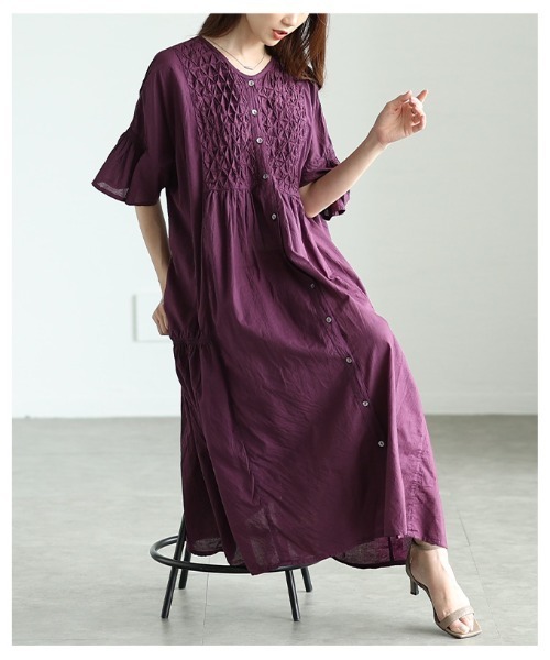Sawa a la mode(サワアラモード)の「フレアスリーブコットンシャツワンピース(ワンピース・レディース・ベージュ/パープル/ブラック・FREE)」の4枚目の写真