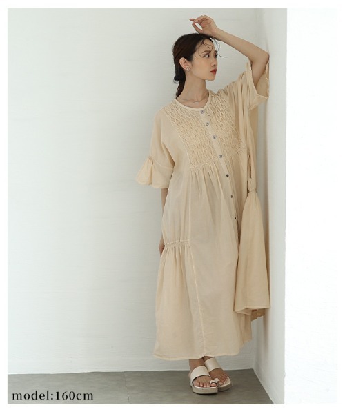 Sawa a la mode(サワアラモード)の「フレアスリーブコットンシャツワンピース(ワンピース・レディース・ベージュ/パープル/ブラック・FREE)」の18枚目の写真