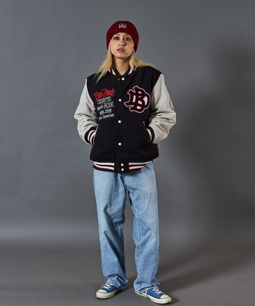 BEN DAVIS（ベンデイビス）の「【BEN DAVIS（ベンデイビス）】BD STADIUM JACKET / 刺繍 ワッペン OLD オーバーサイズ レトロ アメカジ スケーター 90年代（スタジャン・メンズ・ブラウン/オレンジ/ブラック・LARGE/MEDIUM/X-LARGE）」の4枚目の写真