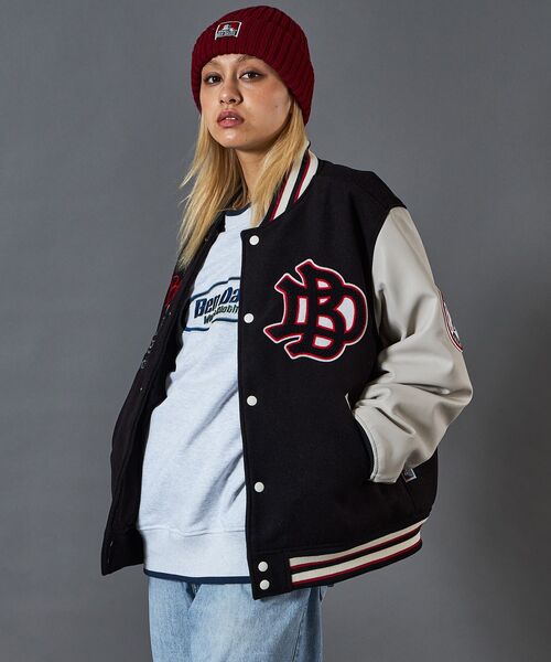 BEN DAVIS（ベンデイビス）の「【BEN DAVIS（ベンデイビス）】BD STADIUM JACKET / 刺繍 ワッペン OLD オーバーサイズ レトロ アメカジ スケーター 90年代（スタジャン・メンズ・ブラウン/オレンジ/ブラック・LARGE/MEDIUM/X-LARGE）」の7枚目の写真