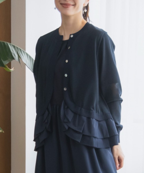 Sono（ソーノ）の「【SONO/ソーノ】ｴｱﾌﾛｰｺｯﾄﾝ ﾗｳﾝﾄﾞﾌﾘﾙｶｰﾃﾞｨｶﾞﾝ（カーディガン/ボレロ・レディース・ネイビー/ブラック/ホワイト・F）」の22枚目の写真
