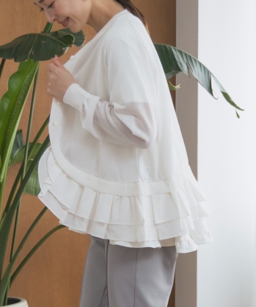 Sono（ソーノ）の「【SONO/ソーノ】ｴｱﾌﾛｰｺｯﾄﾝ ﾗｳﾝﾄﾞﾌﾘﾙｶｰﾃﾞｨｶﾞﾝ（カーディガン/ボレロ・レディース・ネイビー/ブラック/ホワイト・F）」の14枚目の写真