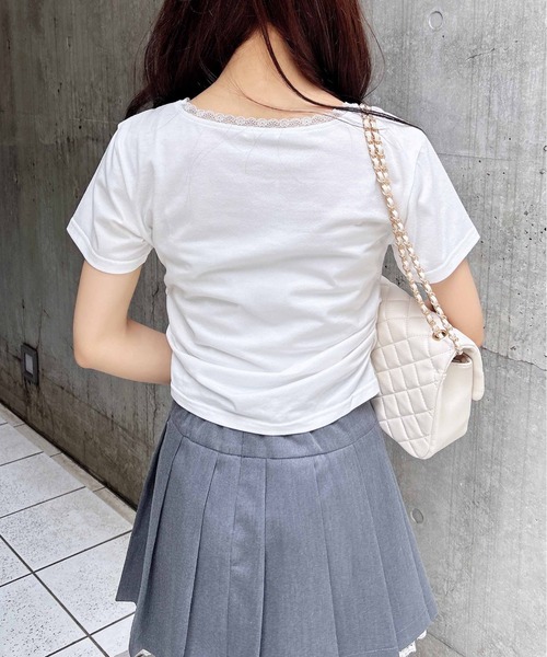 INGNI(イング)の「サイドギャザーレース付ロゴクロスTシャツ(Tシャツ/カットソー・レディース・ブラック×ホワイト/ピンク系7/グレー×ホワイト/ホワイト×ピンク・M)」の9枚目の写真