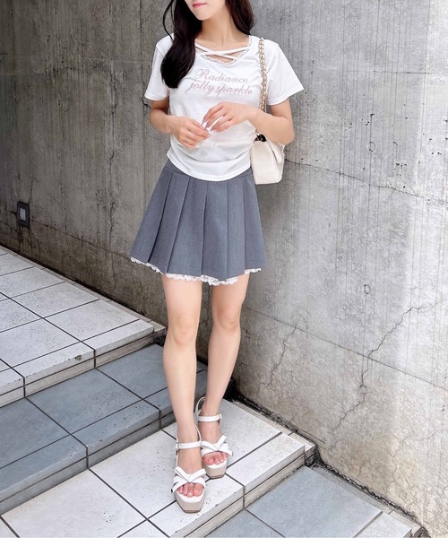 INGNI(イング)の「サイドギャザーレース付ロゴクロスTシャツ(Tシャツ/カットソー・レディース・ブラック×ホワイト/ピンク系7/グレー×ホワイト/ホワイト×ピンク・M)」の10枚目の写真
