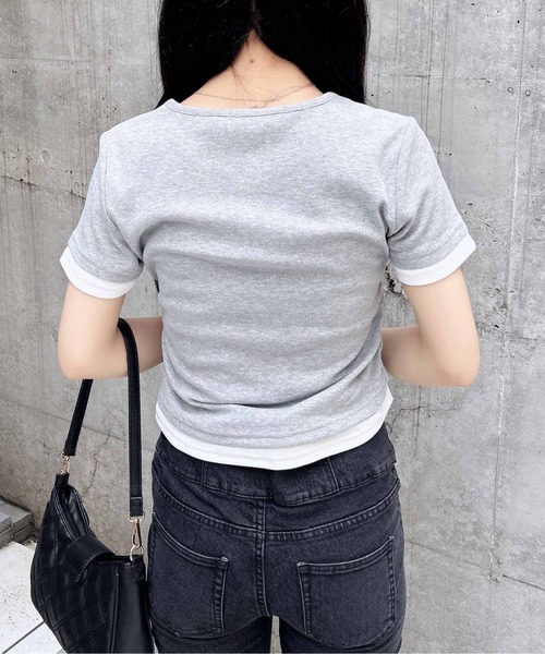 INGNI(イング)の「サイドギャザーレース付ロゴクロスTシャツ(Tシャツ/カットソー・レディース・ブラック×ホワイト/ピンク系7/グレー×ホワイト/ホワイト×ピンク・M)」の21枚目の写真