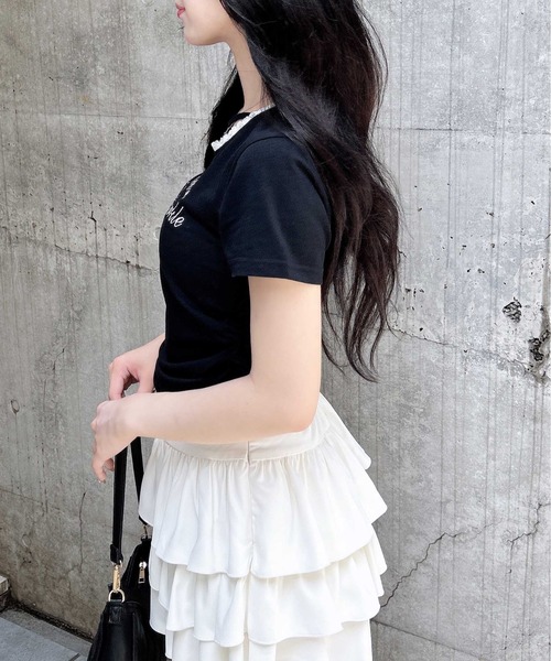INGNI(イング)の「サイドギャザーレース付ロゴクロスTシャツ(Tシャツ/カットソー・レディース・ブラック×ホワイト/ピンク系7/グレー×ホワイト/ホワイト×ピンク・M)」の15枚目の写真