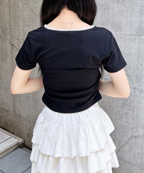 INGNI(イング)の「サイドギャザーレース付ロゴクロスTシャツ(Tシャツ/カットソー・レディース・ブラック×ホワイト/ピンク系7/グレー×ホワイト/ホワイト×ピンク・M)」の16枚目の写真