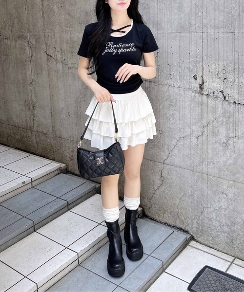 INGNI(イング)の「サイドギャザーレース付ロゴクロスTシャツ(Tシャツ/カットソー・レディース・ブラック×ホワイト/ピンク系7/グレー×ホワイト/ホワイト×ピンク・M)」の17枚目の写真