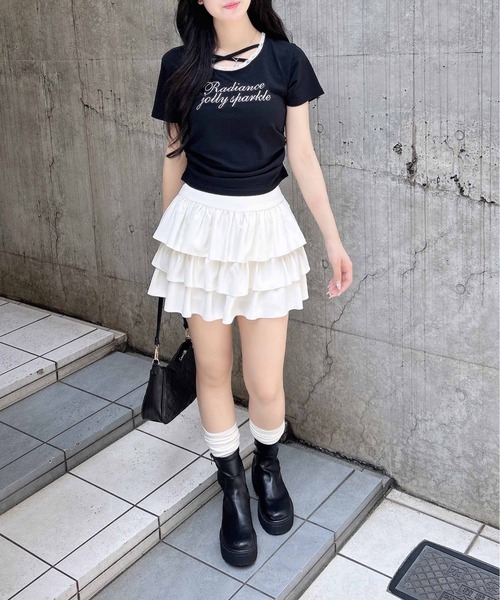 INGNI(イング)の「サイドギャザーレース付ロゴクロスTシャツ(Tシャツ/カットソー・レディース・ブラック×ホワイト/ピンク系7/グレー×ホワイト/ホワイト×ピンク・M)」の18枚目の写真
