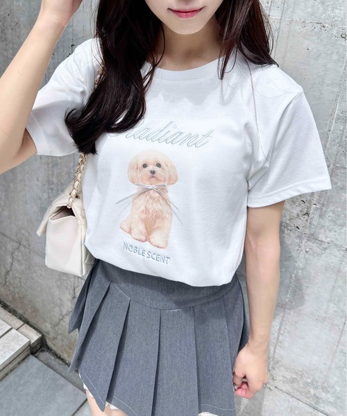 INGNI（イング）の「リボン付犬プリントTシャツ（Tシャツ/カットソー・レディース・ピンク系2/サックスブルー系/ホワイト系その他5・M）」の5枚目の写真
