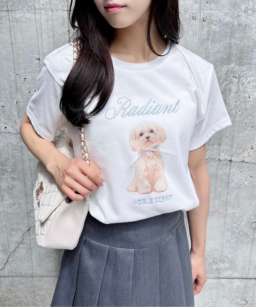 INGNI（イング）の「リボン付犬プリントTシャツ（Tシャツ/カットソー・レディース・ピンク系2/サックスブルー系/ホワイト系その他5・M）」の4枚目の写真