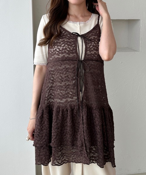 apres jour clair(アプレジュールクレア)の「【apres jour clair】レースフリルリボンキャミチュニック(チュニック・レディース・オフホワイト/ブラウン系その他・X-LARGE/フリー)」の5枚目の写真