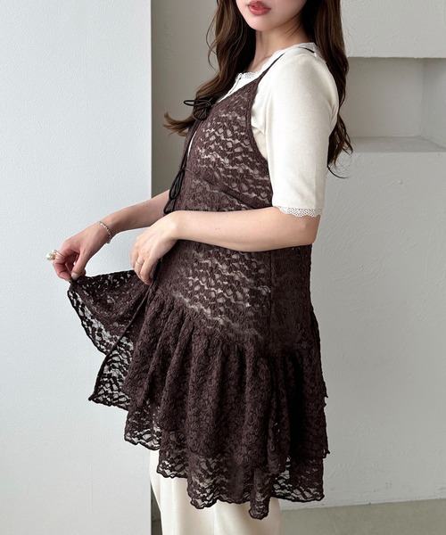 apres jour clair(アプレジュールクレア)の「【apres jour clair】レースフリルリボンキャミチュニック(チュニック・レディース・オフホワイト/ブラウン系その他・X-LARGE/フリー)」の6枚目の写真