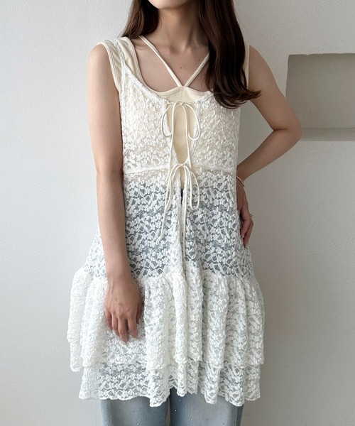 apres jour clair(アプレジュールクレア)の「【apres jour clair】レースフリルリボンキャミチュニック(チュニック・レディース・オフホワイト/ブラウン系その他・X-LARGE/フリー)」の11枚目の写真