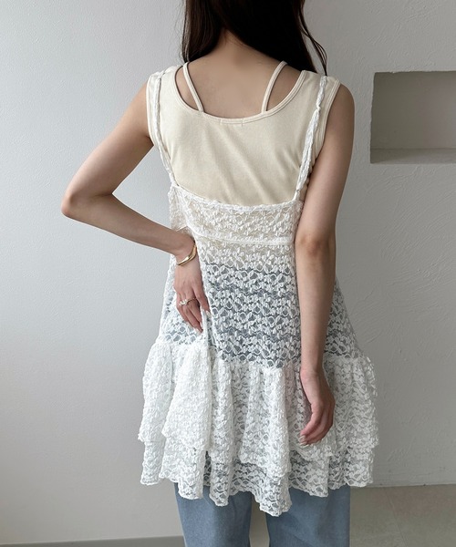 apres jour clair(アプレジュールクレア)の「【apres jour clair】レースフリルリボンキャミチュニック(チュニック・レディース・オフホワイト/ブラウン系その他・X-LARGE/フリー)」の13枚目の写真