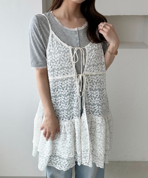 apres jour clair(アプレジュールクレア)の「【apres jour clair】レースフリルリボンキャミチュニック(チュニック・レディース・オフホワイト/ブラウン系その他・X-LARGE/フリー)」の17枚目の写真