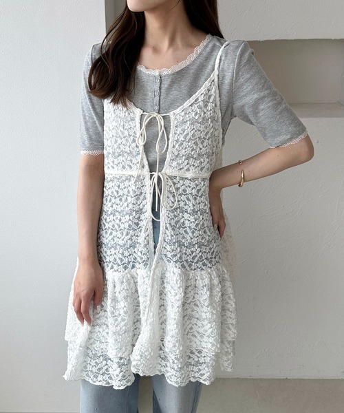 apres jour clair(アプレジュールクレア)の「【apres jour clair】レースフリルリボンキャミチュニック(チュニック・レディース・オフホワイト/ブラウン系その他・X-LARGE/フリー)」の16枚目の写真