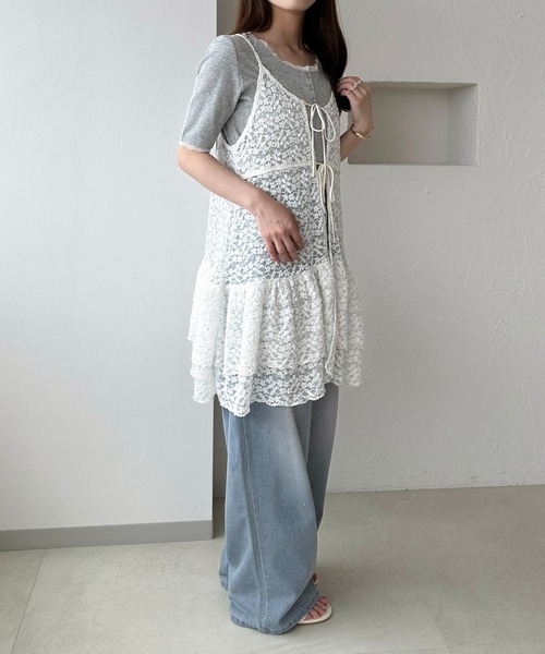 apres jour clair(アプレジュールクレア)の「【apres jour clair】レースフリルリボンキャミチュニック(チュニック・レディース・オフホワイト/ブラウン系その他・X-LARGE/フリー)」の21枚目の写真