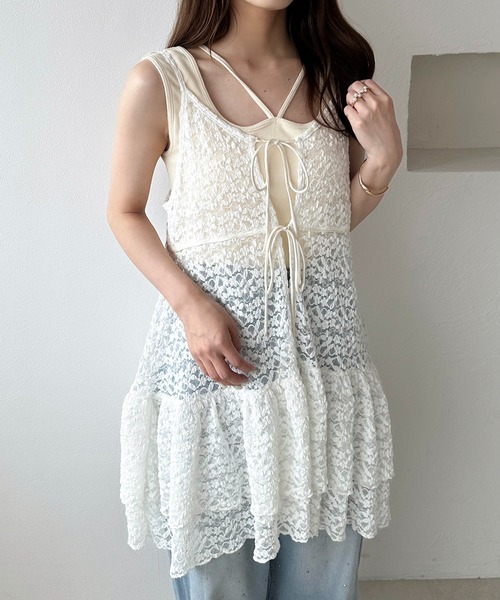 apres jour clair(アプレジュールクレア)の「【apres jour clair】レースフリルリボンキャミチュニック(チュニック・レディース・オフホワイト/ブラウン系その他・X-LARGE/フリー)」の22枚目の写真
