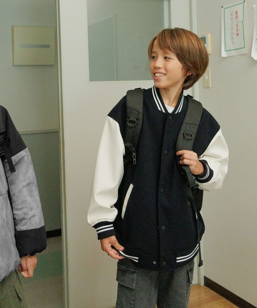 GLOBAL WORK（グローバルワーク）の「洗える防風スタジャン/452280（ブルゾン・キッズ・サックスブルー/ブラック/ネイビー/ベージュ・130cm/140cm/150cm/160cm）」の17枚目の写真