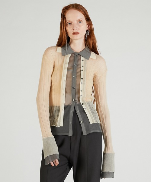 レイヤードシアーリブスリムニットシャツ / Layered Sheer Rib Slim