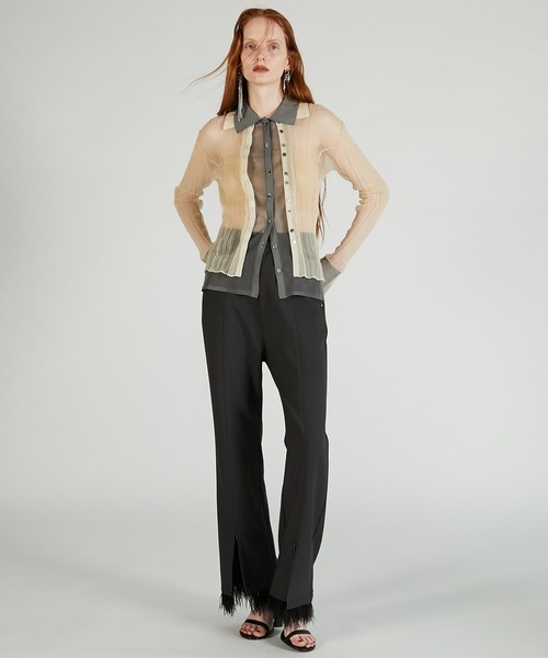 PRANK PROJECT（プランクプロジェクト）の「レイヤードシアーリブスリムニットシャツ / Layered Sheer Rib Slim Knit Shirt（ニット/セーター・レディース・アイボリー/ブラック/ピンク・FREE）」の4枚目の写真