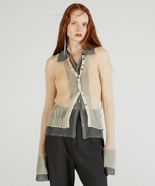 PRANK PROJECT（プランクプロジェクト）の「レイヤードシアーリブスリムニットシャツ / Layered Sheer Rib Slim Knit Shirt（ニット/セーター・レディース・アイボリー/ブラック/ピンク・FREE）」の11枚目の写真