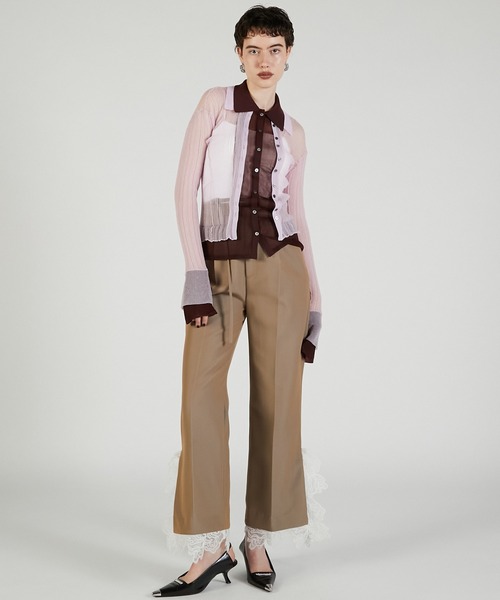 PRANK PROJECT（プランクプロジェクト）の「レイヤードシアーリブスリムニットシャツ / Layered Sheer Rib Slim Knit Shirt（ニット/セーター・レディース・アイボリー/ブラック/ピンク・FREE）」の5枚目の写真