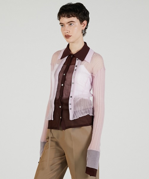 PRANK PROJECT（プランクプロジェクト）の「レイヤードシアーリブスリムニットシャツ / Layered Sheer Rib Slim Knit Shirt（ニット/セーター・レディース・アイボリー/ブラック/ピンク・FREE）」の13枚目の写真