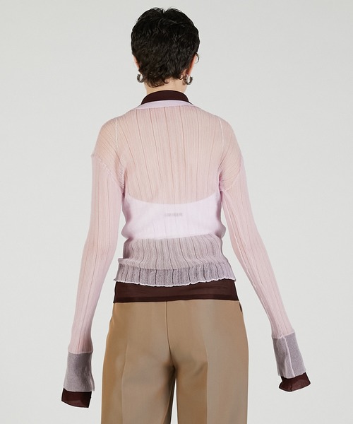 PRANK PROJECT（プランクプロジェクト）の「レイヤードシアーリブスリムニットシャツ / Layered Sheer Rib Slim Knit Shirt（ニット/セーター・レディース・アイボリー/ブラック/ピンク・FREE）」の14枚目の写真