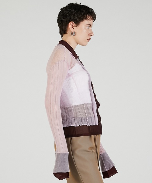 PRANK PROJECT（プランクプロジェクト）の「レイヤードシアーリブスリムニットシャツ / Layered Sheer Rib Slim Knit Shirt（ニット/セーター・レディース・アイボリー/ブラック/ピンク・FREE）」の15枚目の写真