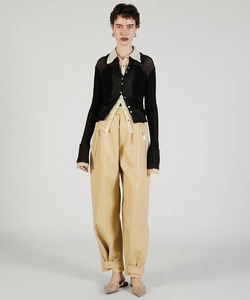 PRANK PROJECT（プランクプロジェクト）の「レイヤードシアーリブスリムニットシャツ / Layered Sheer Rib Slim Knit Shirt（ニット/セーター・レディース・アイボリー/ブラック/ピンク・FREE）」の6枚目の写真