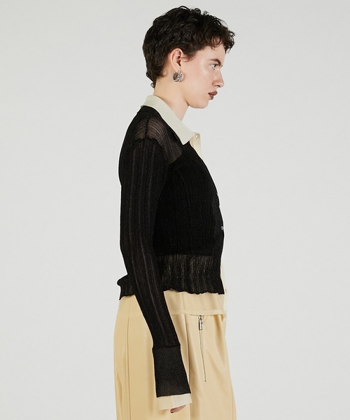 PRANK PROJECT（プランクプロジェクト）の「レイヤードシアーリブスリムニットシャツ / Layered Sheer Rib Slim Knit Shirt（ニット/セーター・レディース・アイボリー/ブラック/ピンク・FREE）」の19枚目の写真