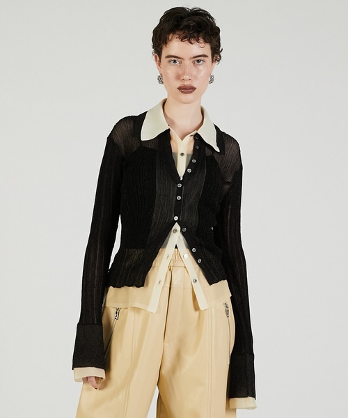 PRANK PROJECT（プランクプロジェクト）の「レイヤードシアーリブスリムニットシャツ / Layered Sheer Rib Slim Knit Shirt（ニット/セーター・レディース・アイボリー/ブラック/ピンク・FREE）」の16枚目の写真