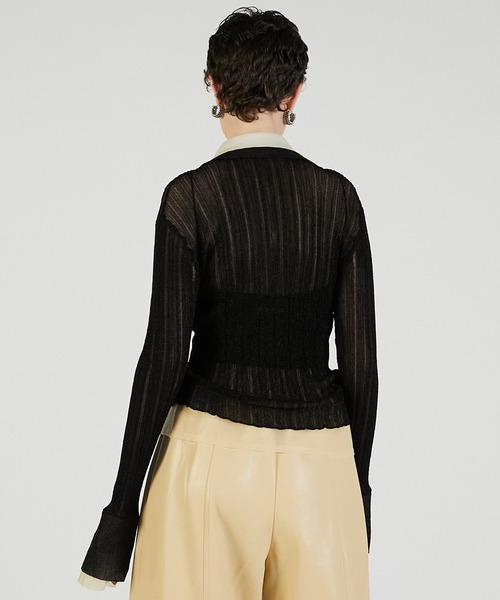 PRANK PROJECT（プランクプロジェクト）の「レイヤードシアーリブスリムニットシャツ / Layered Sheer Rib Slim Knit Shirt（ニット/セーター・レディース・アイボリー/ブラック/ピンク・FREE）」の18枚目の写真